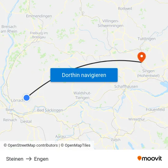 Steinen to Engen map