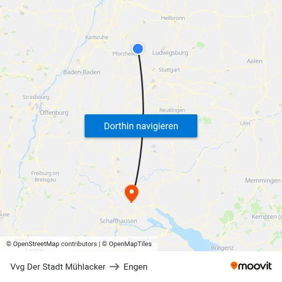 Vvg Der Stadt Mühlacker to Engen map