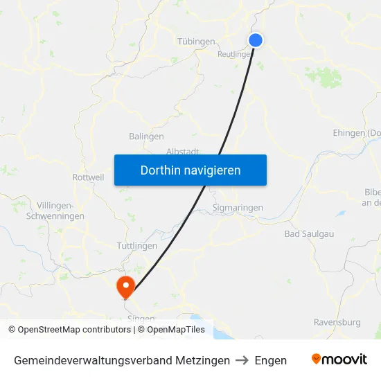 Gemeindeverwaltungsverband Metzingen to Engen map