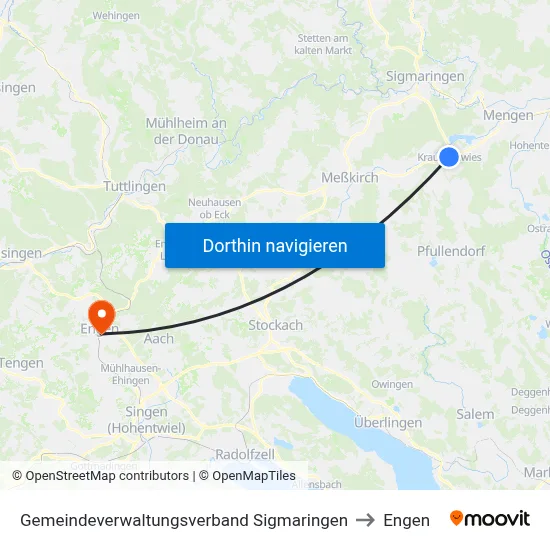 Gemeindeverwaltungsverband Sigmaringen to Engen map