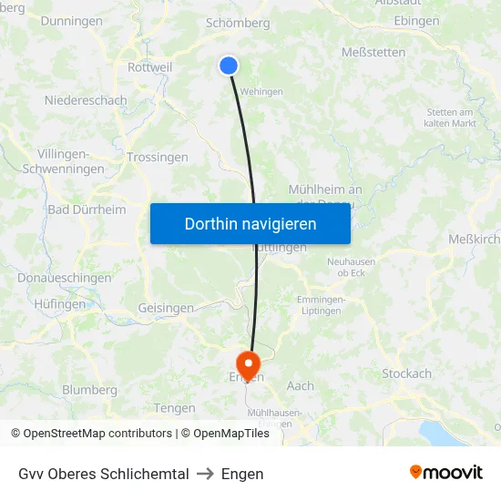 Gvv Oberes Schlichemtal to Engen map