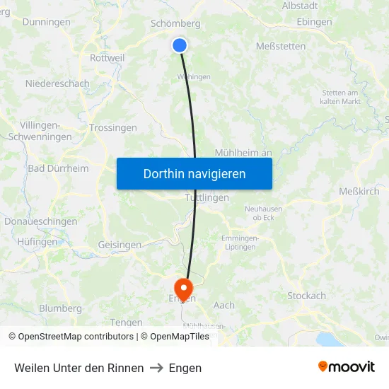 Weilen Unter den Rinnen to Engen map