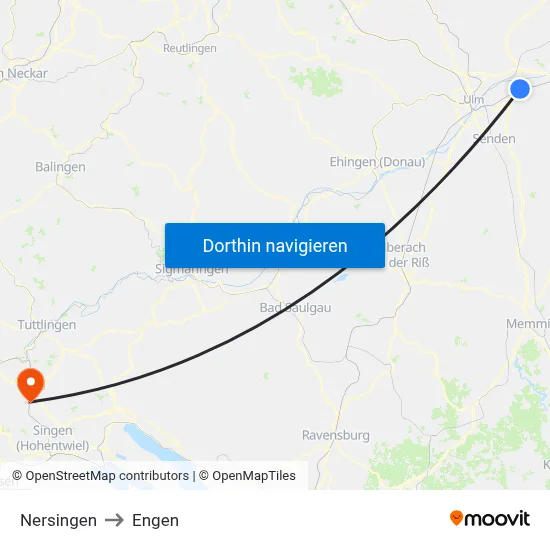 Nersingen to Engen map