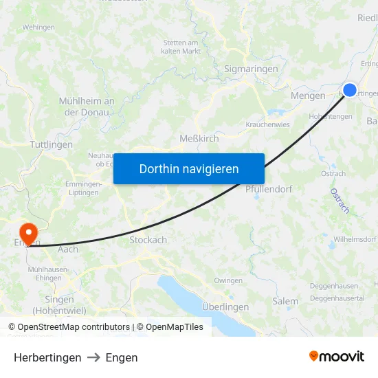 Herbertingen to Engen map