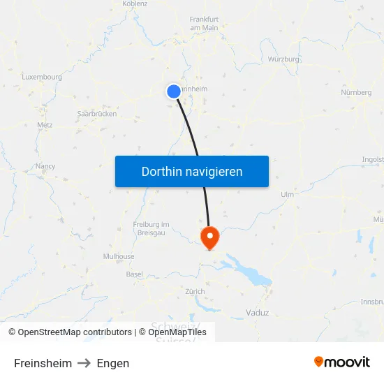 Freinsheim to Engen map
