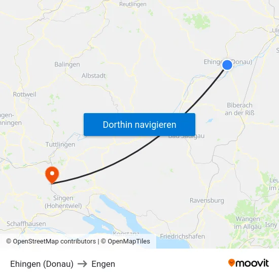 Ehingen (Donau) to Engen map