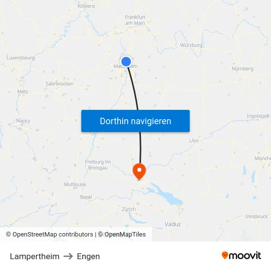 Lampertheim to Engen map