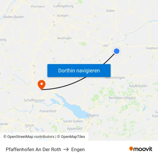 Pfaffenhofen An Der Roth to Engen map