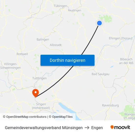 Gemeindeverwaltungsverband Münsingen to Engen map