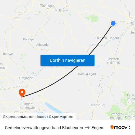 Gemeindeverwaltungsverband Blaubeuren to Engen map