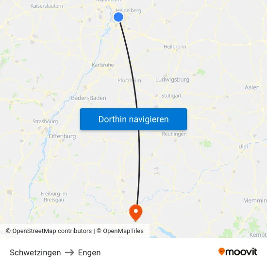Schwetzingen to Engen map