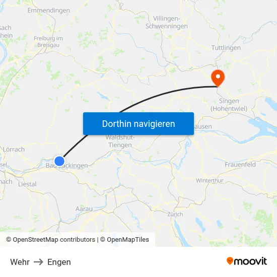 Wehr to Engen map