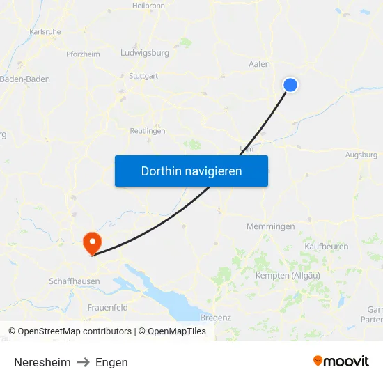 Neresheim to Engen map