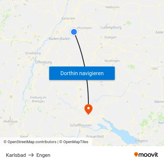 Karlsbad to Engen map