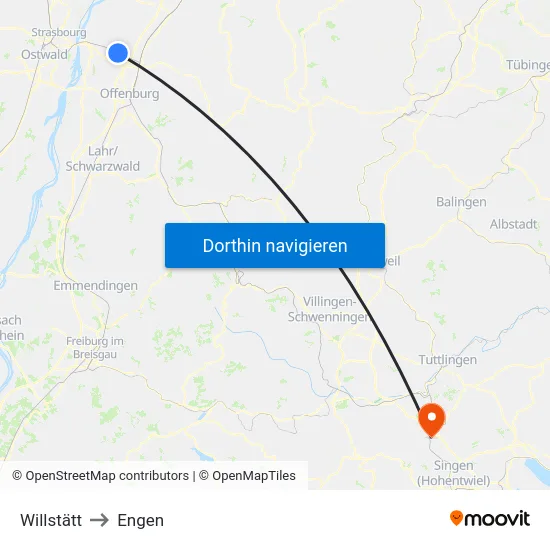 Willstätt to Engen map