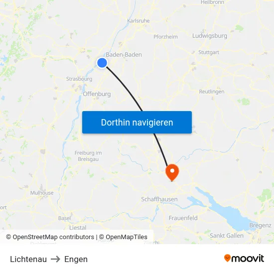 Lichtenau to Engen map