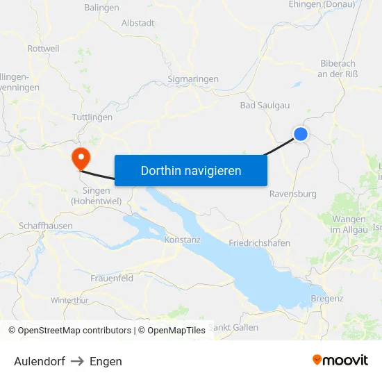 Aulendorf to Engen map