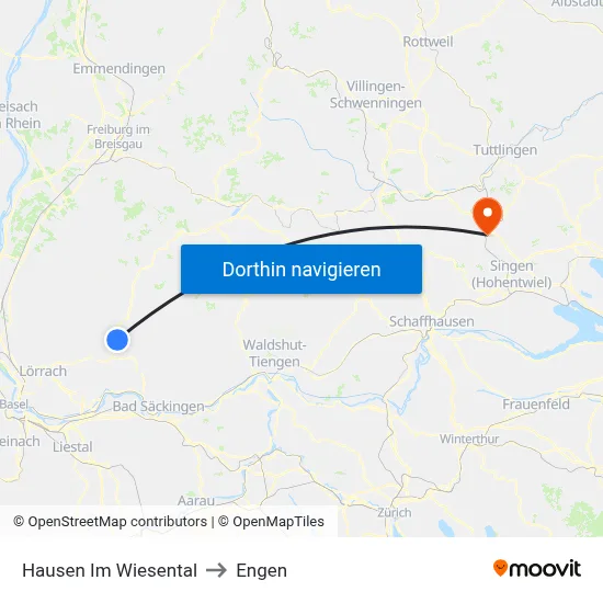 Hausen Im Wiesental to Engen map