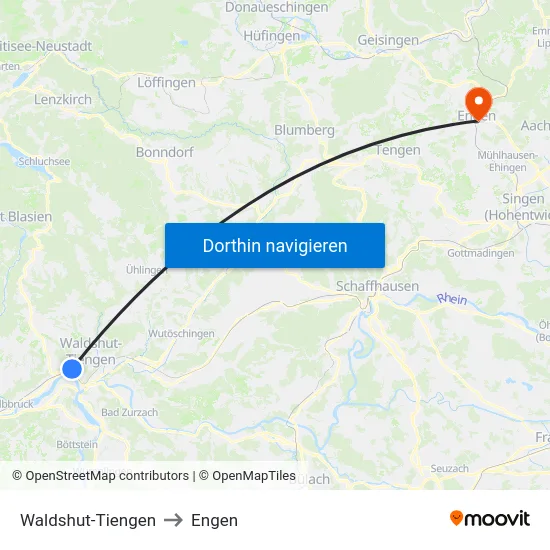 Waldshut-Tiengen to Engen map