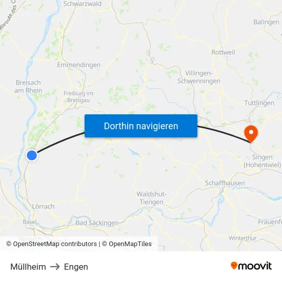 Müllheim to Engen map