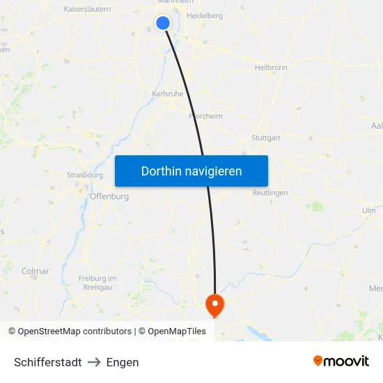 Schifferstadt to Engen map