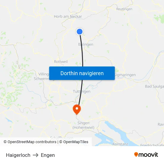 Haigerloch to Engen map