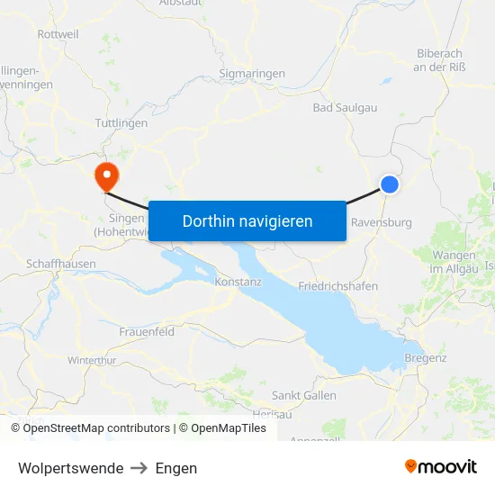 Wolpertswende to Engen map