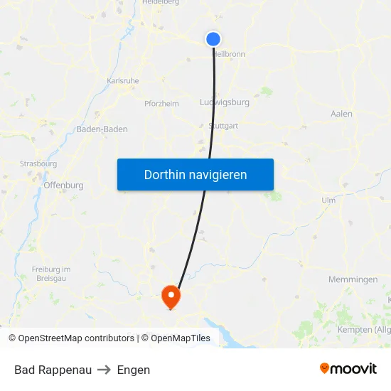 Bad Rappenau to Engen map