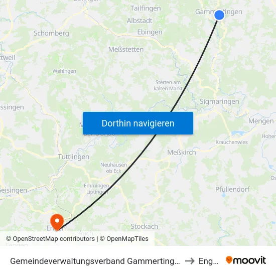 Gemeindeverwaltungsverband Gammertingen to Engen map