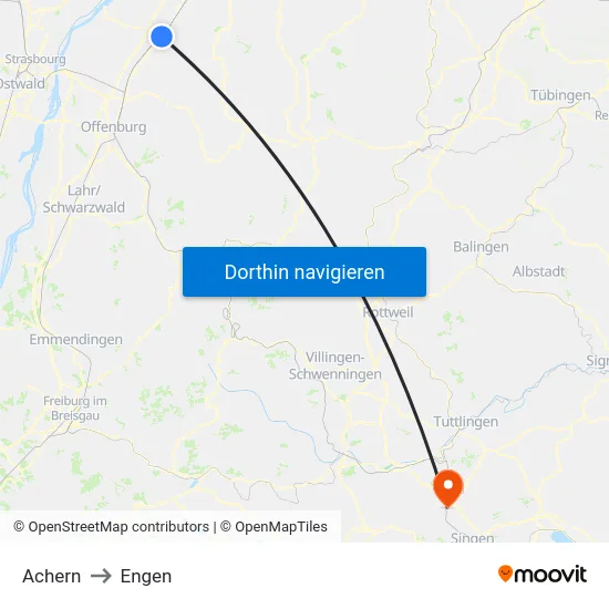 Achern to Engen map