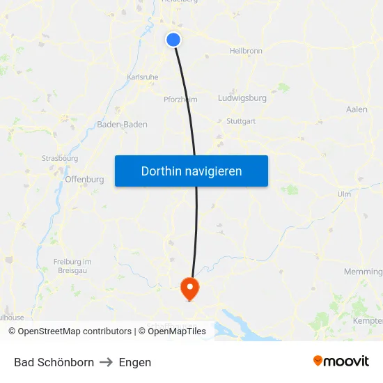 Bad Schönborn to Engen map
