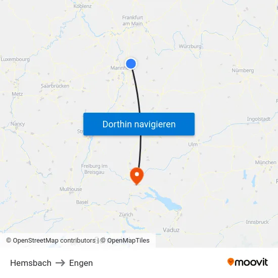 Hemsbach to Engen map