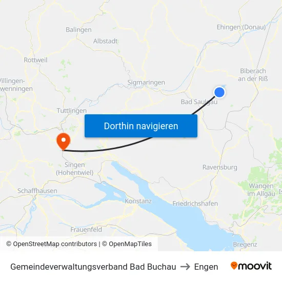 Gemeindeverwaltungsverband Bad Buchau to Engen map