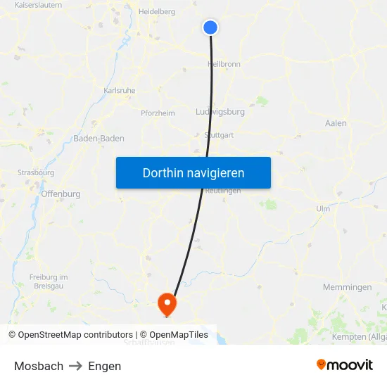 Mosbach to Engen map