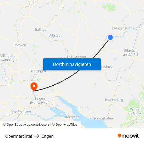 Obermarchtal to Engen map