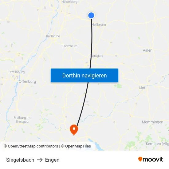 Siegelsbach to Engen map