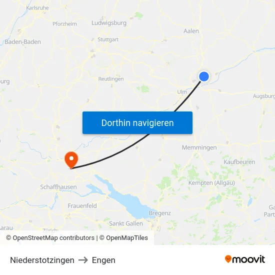 Niederstotzingen to Engen map