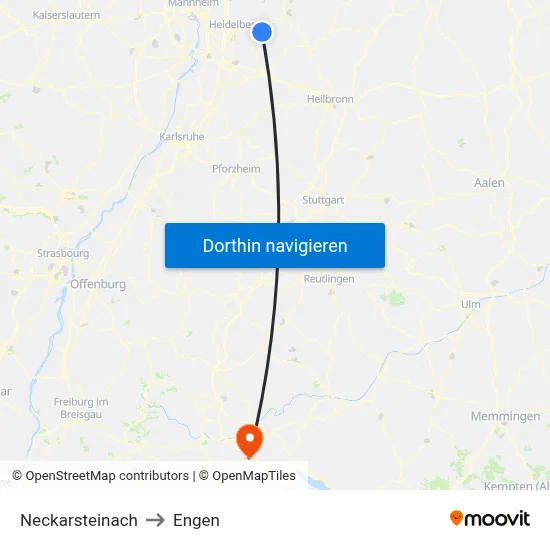 Neckarsteinach to Engen map
