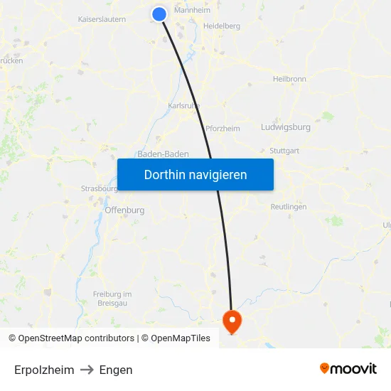 Erpolzheim to Engen map