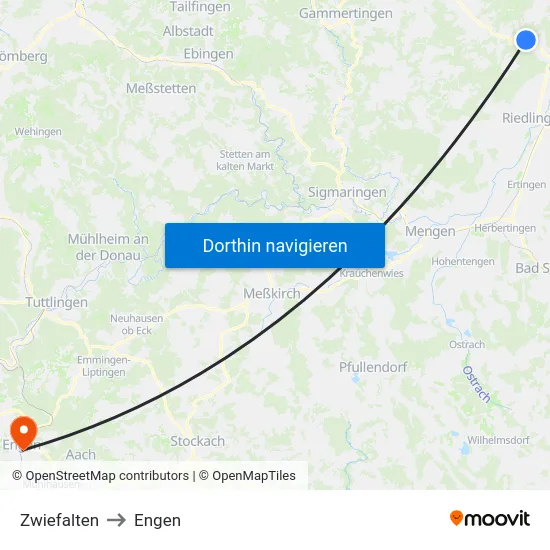 Zwiefalten to Engen map