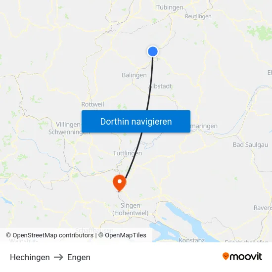 Hechingen to Engen map