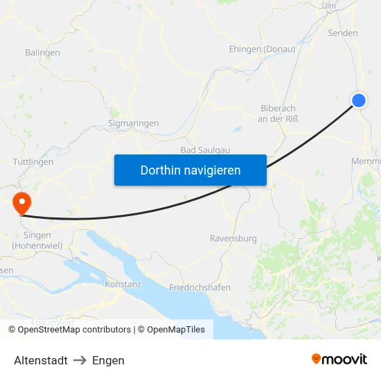 Altenstadt to Engen map