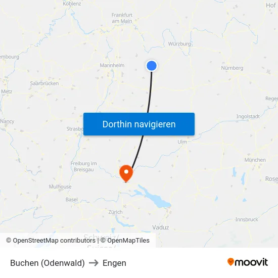 Buchen (Odenwald) to Engen map