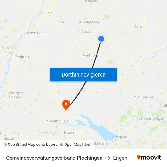 Gemeindeverwaltungsverband Plochingen to Engen map