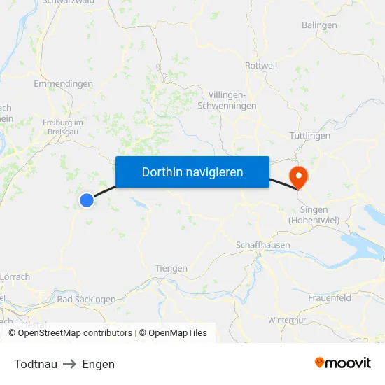 Todtnau to Engen map