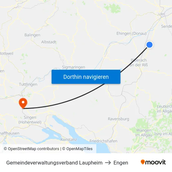 Gemeindeverwaltungsverband Laupheim to Engen map