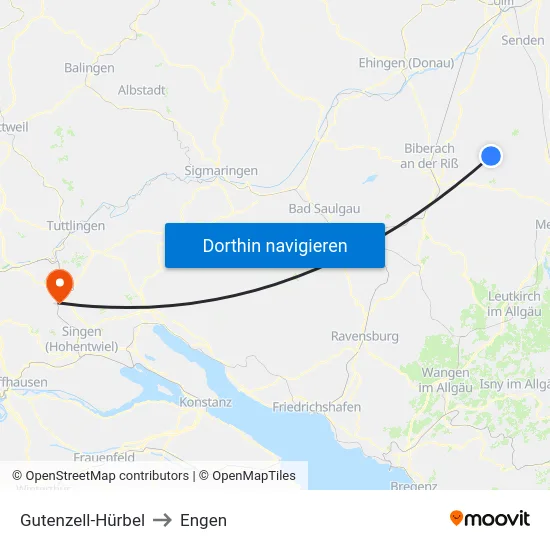 Gutenzell-Hürbel to Engen map