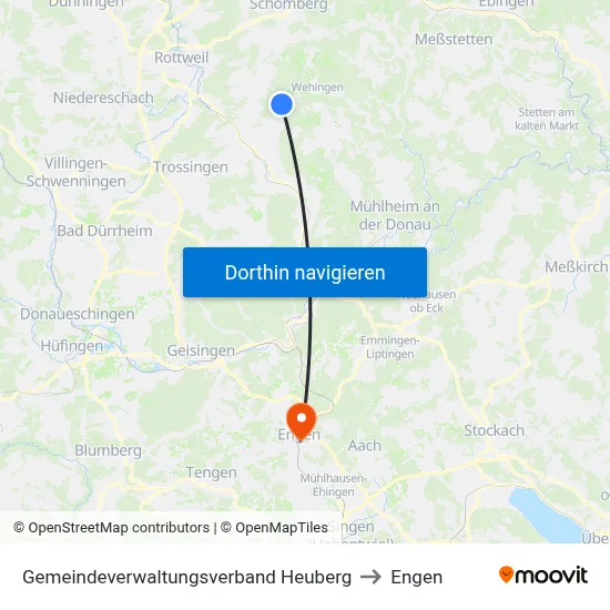 Gemeindeverwaltungsverband Heuberg to Engen map