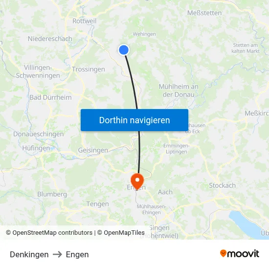 Denkingen to Engen map