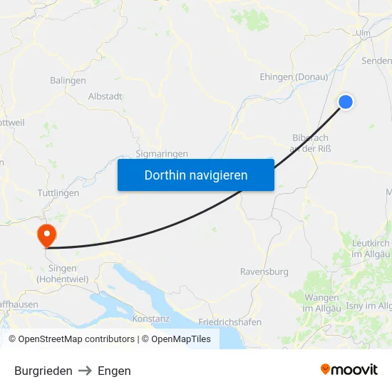 Burgrieden to Engen map